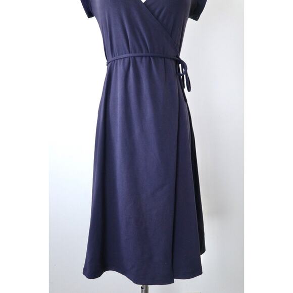 Susana Monaco Size XS Jersey Knit Wrap Dress Cap Sleeve Tie Waist V Neck Navy - Picture 3 of 11